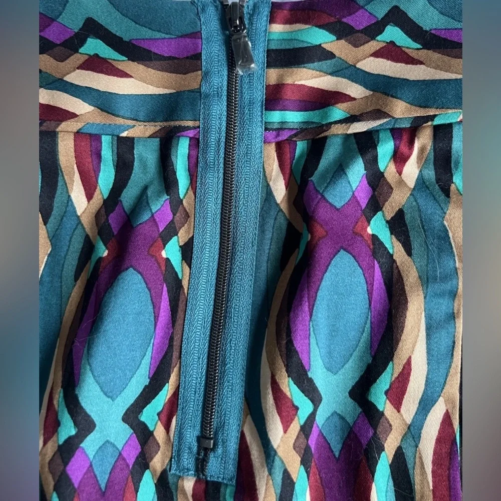 Etcetera NWT Zulu Geometric Teal Sateen Pencil Skirt Low Rise Pockets Sz 00(XXS)